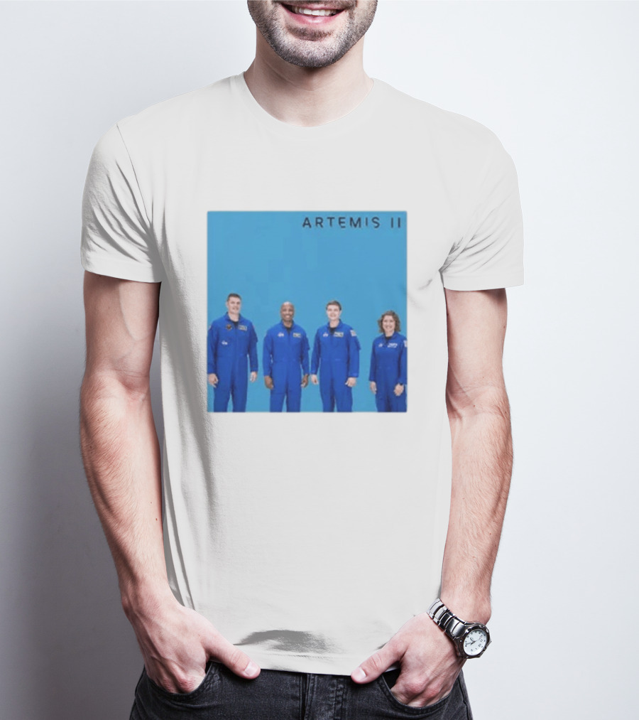 NASA Artemis II Crew Astronauts In Blue Flight Suits Mission Patch T-Shirt