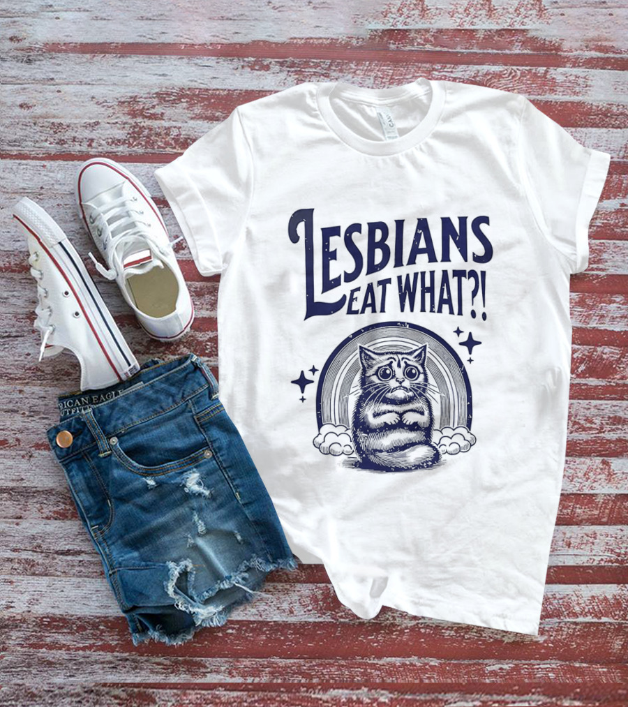 Lesbians Eat What Cat Rainbow Starburst T-Shirt