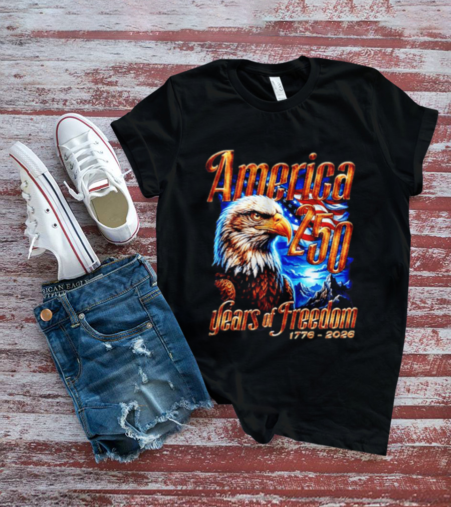 America 250 Years Of Freedom 1776 2026 Eagle Flag T-Shirt
