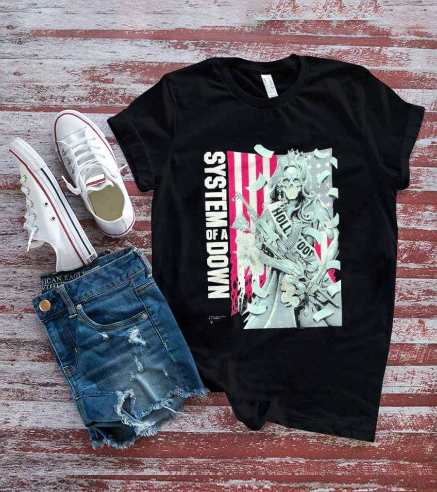 System Of A Down Limited Edition By Luke Preece American Gun Roses T-Shirt