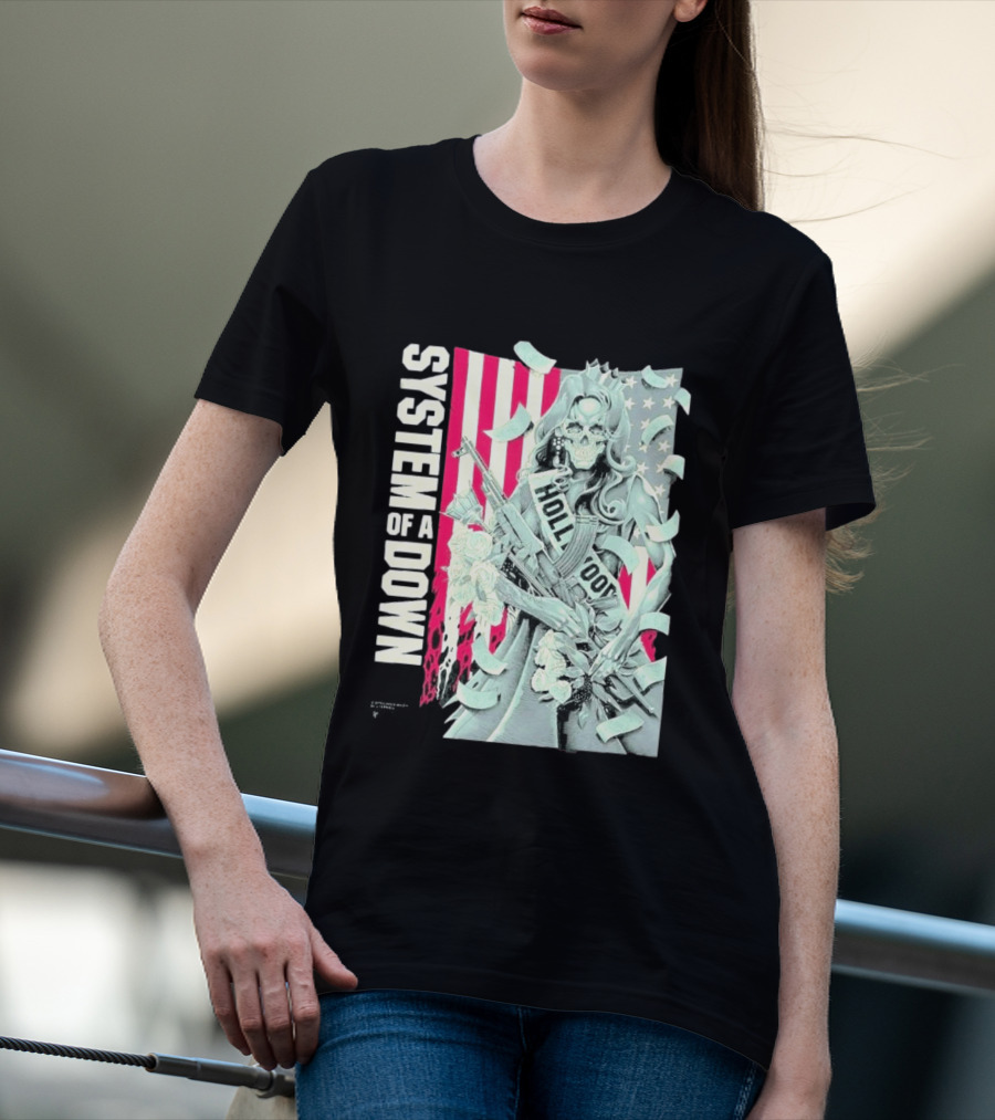 System Of A Down Limited Edition By Luke Preece American Gun Roses T-Shirt