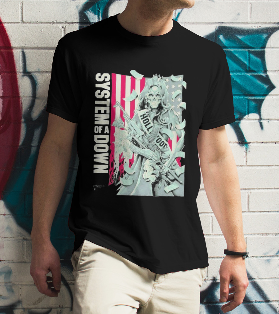 System Of A Down Limited Edition By Luke Preece American Gun Roses T-Shirt