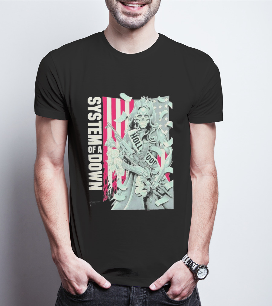 System Of A Down Limited Edition By Luke Preece American Gun Roses T-Shirt