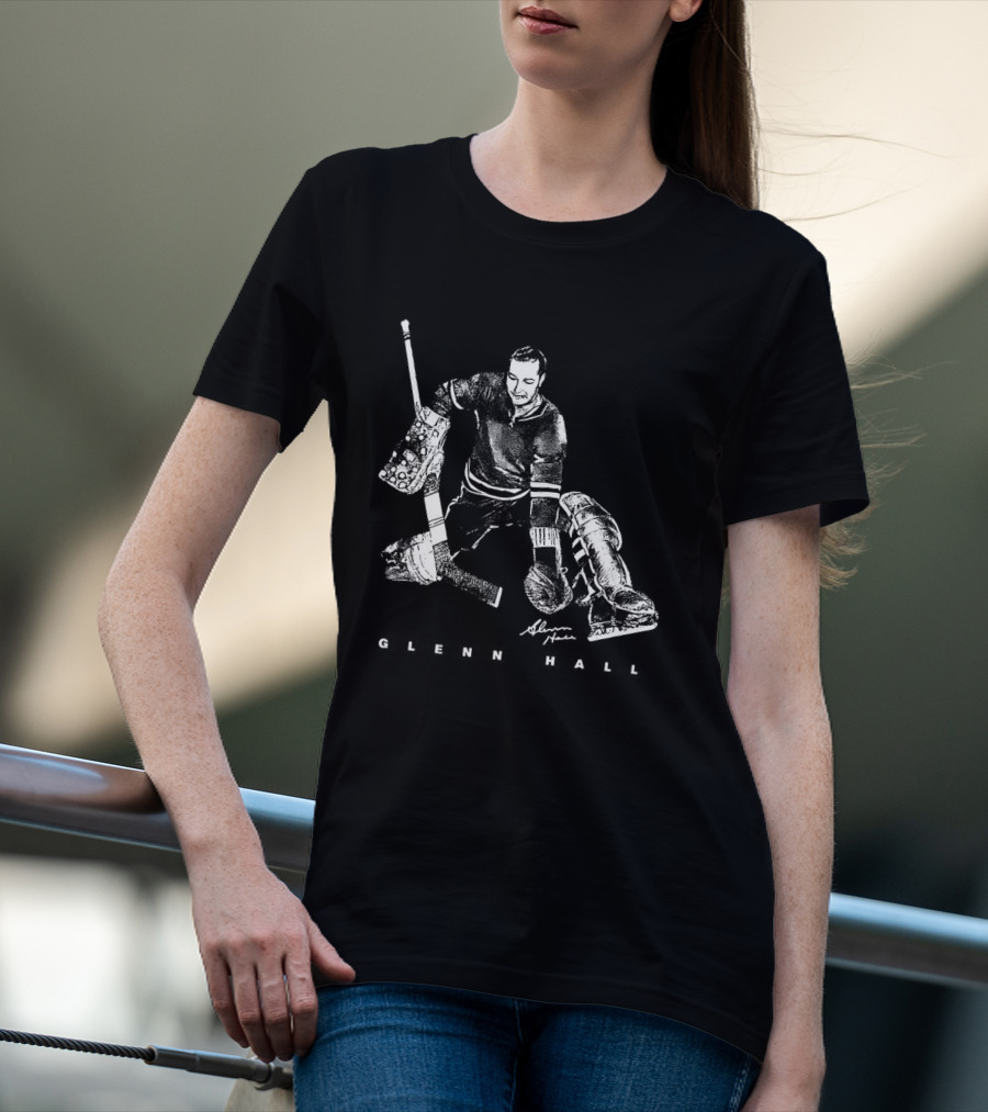 Glenn Hall Chicago Blackhawks Hockey Bitmap Vintage Style Goalie Iconic Pose T-Shirt