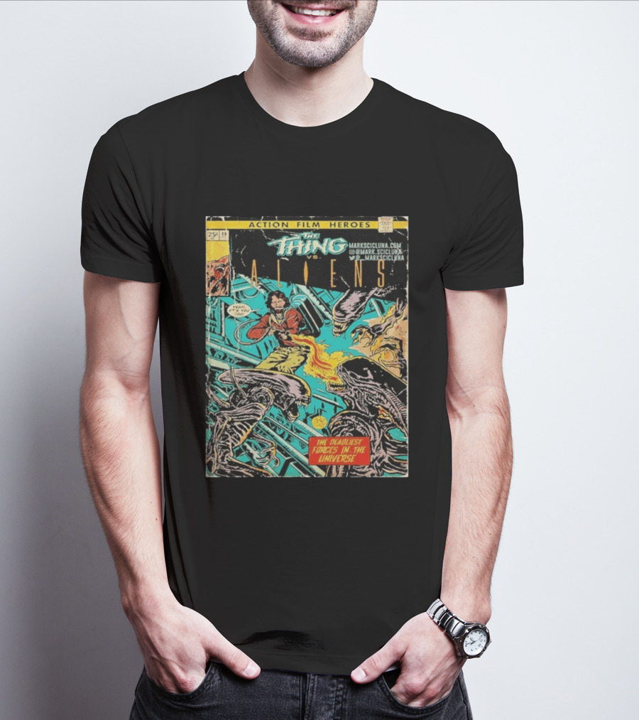 The Thing Vs Aliens MacReady Action Film Heroes Comic The Deadliest Forces In The Universe T-Shirt
