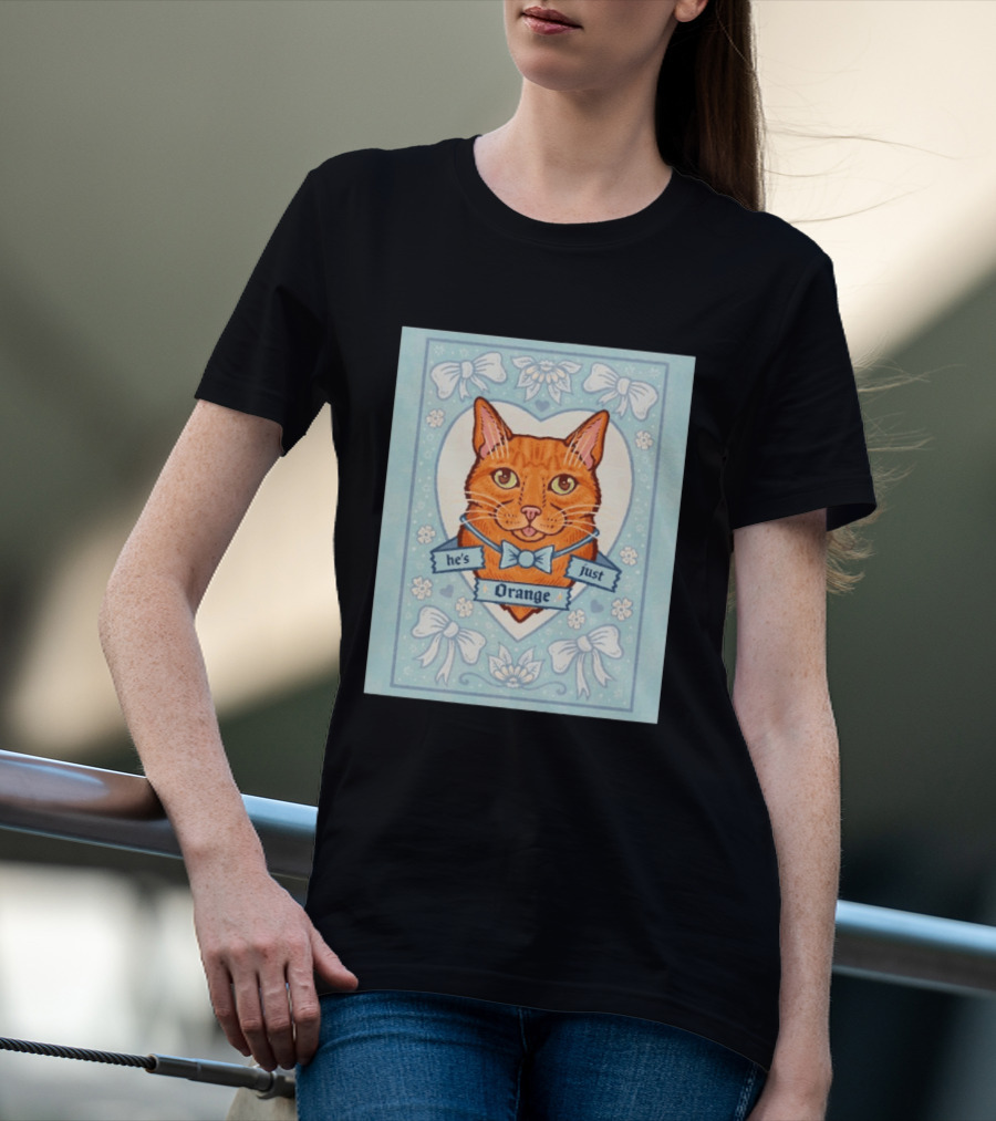 He's Just Orange Cat Floral Bow Blue T-Shirt
