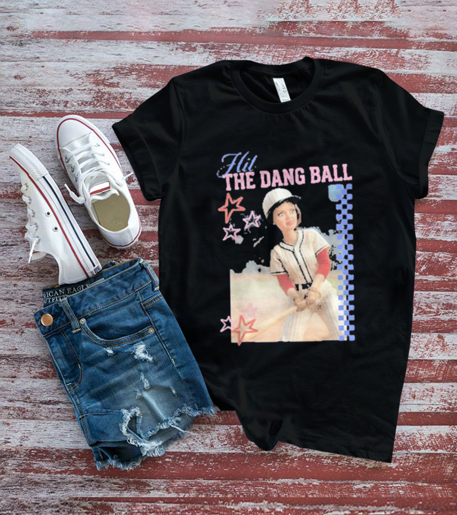 Hit The Dang Ball Vintage Baseball Player With Stars And Blue Checkerboard T-Shirt