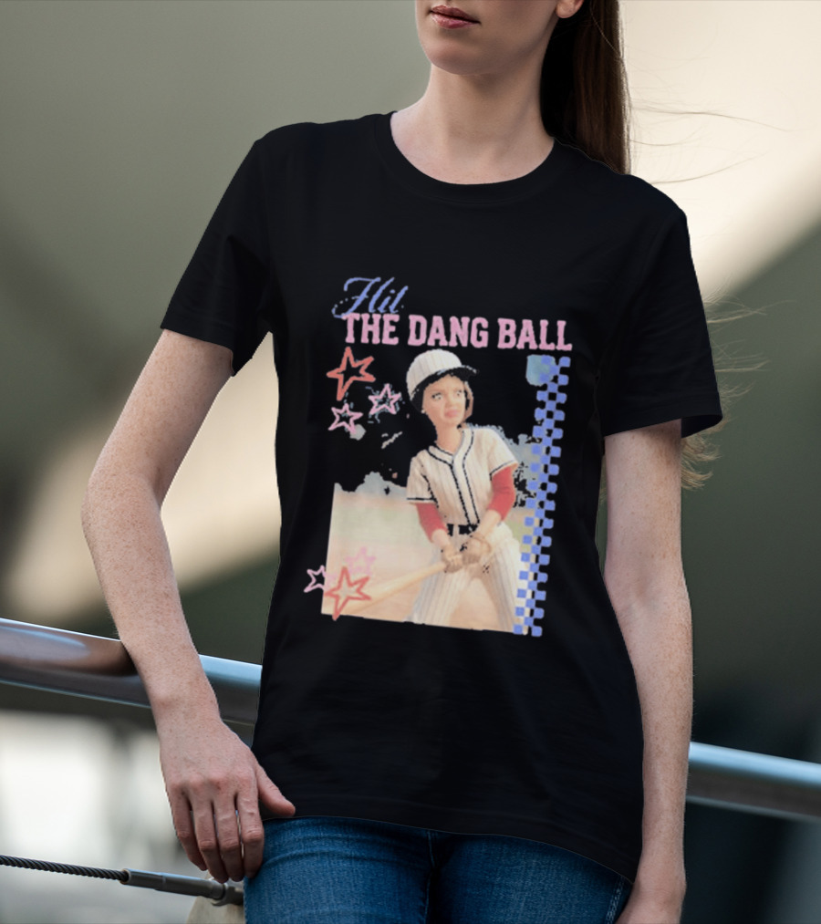 Hit The Dang Ball Vintage Baseball Player With Stars And Blue Checkerboard T-Shirt