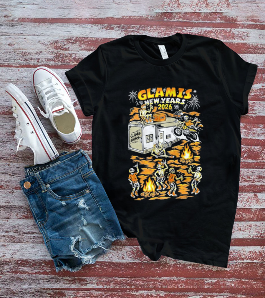 Glamis New Years 2026 Skeletons Campfire Celebration With Motorbike And Fireworks T-Shirt