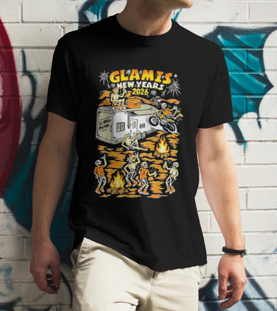 Glamis New Years 2026 Skeletons Campfire Celebration With Motorbike And Fireworks T-Shirt