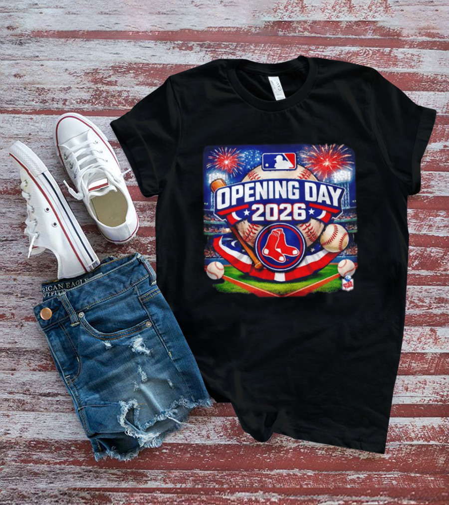 Boston Red Sox MLB Opening Day 2026 Baseball Season Fireworks Stadium T-Shirt