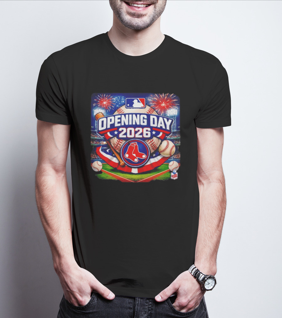 Boston Red Sox MLB Opening Day 2026 Baseball Season Fireworks Stadium T-Shirt