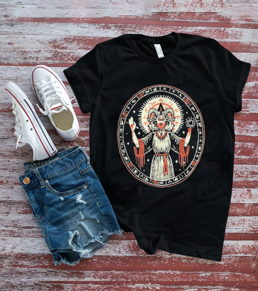 Mystical Symbolic Figure With Horned Cosmic Demon Ritual T-Shirt
