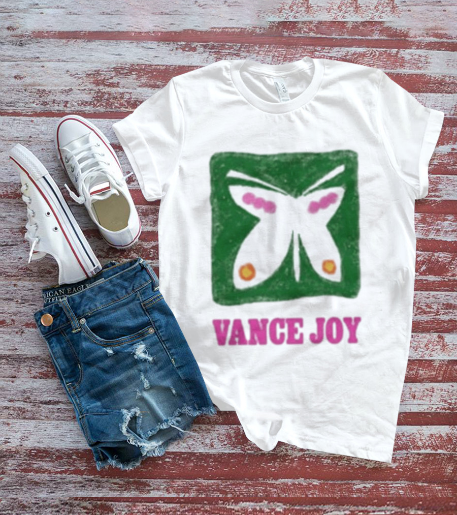 Vance Joy Butterfly Green Pink White T-Shirt