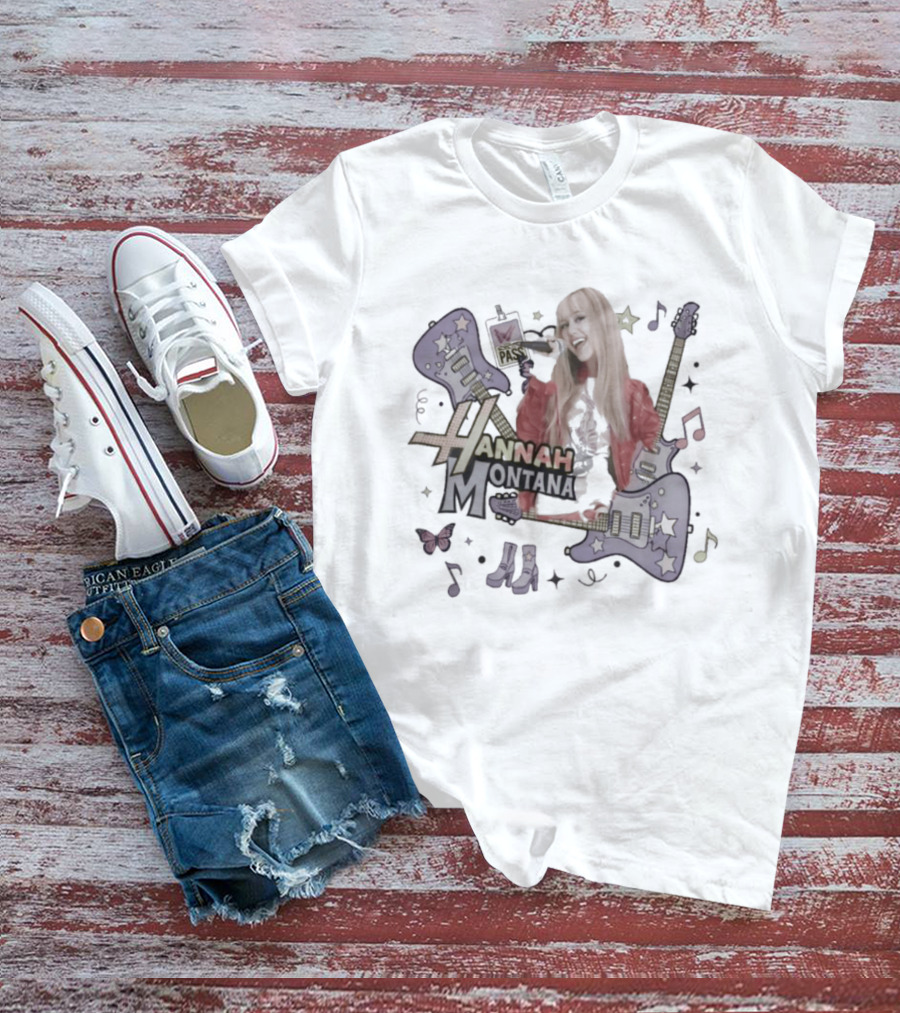 Hannah Montana Y2K Aesthetic Pop Star 2026 Guitar Butterfly Music Notes T-Shirt