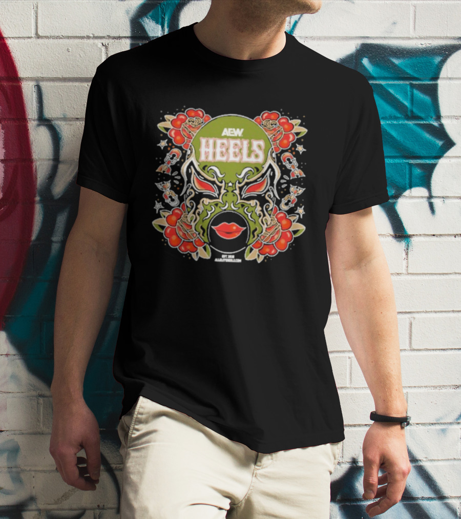 AEW Heels Masked Mistresses Lips And Floral T-Shirt