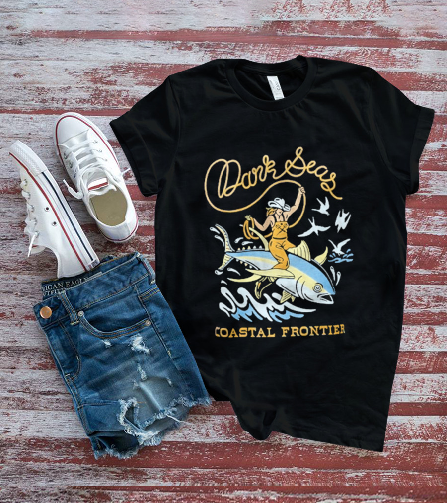 Dark Seas Coastal Frontier Ride 'em Wet Adventure Ocean Cowboy On Fish T-Shirt