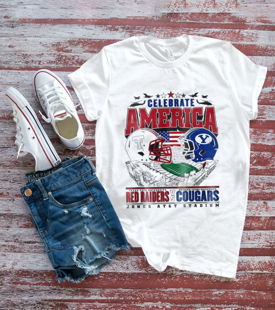 Celebrate America Game Day 2025 Texas Tech Red Raiders Vs Brigham Young Cougars Jones AT&T Stadium T-Shirt