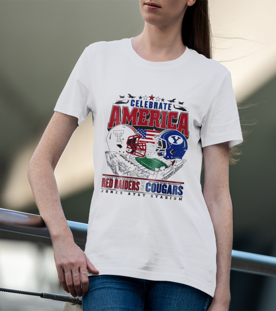 Celebrate America Game Day 2025 Texas Tech Red Raiders Vs Brigham Young Cougars Jones AT&T Stadium T-Shirt