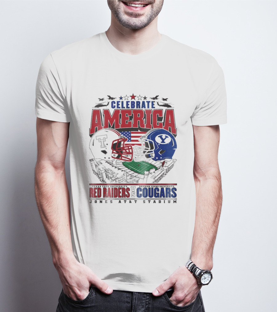 Celebrate America Game Day 2025 Texas Tech Red Raiders Vs Brigham Young Cougars Jones AT&T Stadium T-Shirt