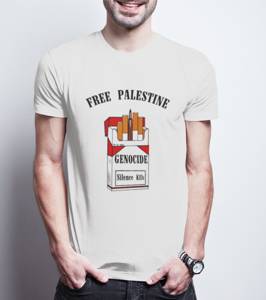 Free Palestine Genocide Silence Kills Cigarette Pack T-Shirt