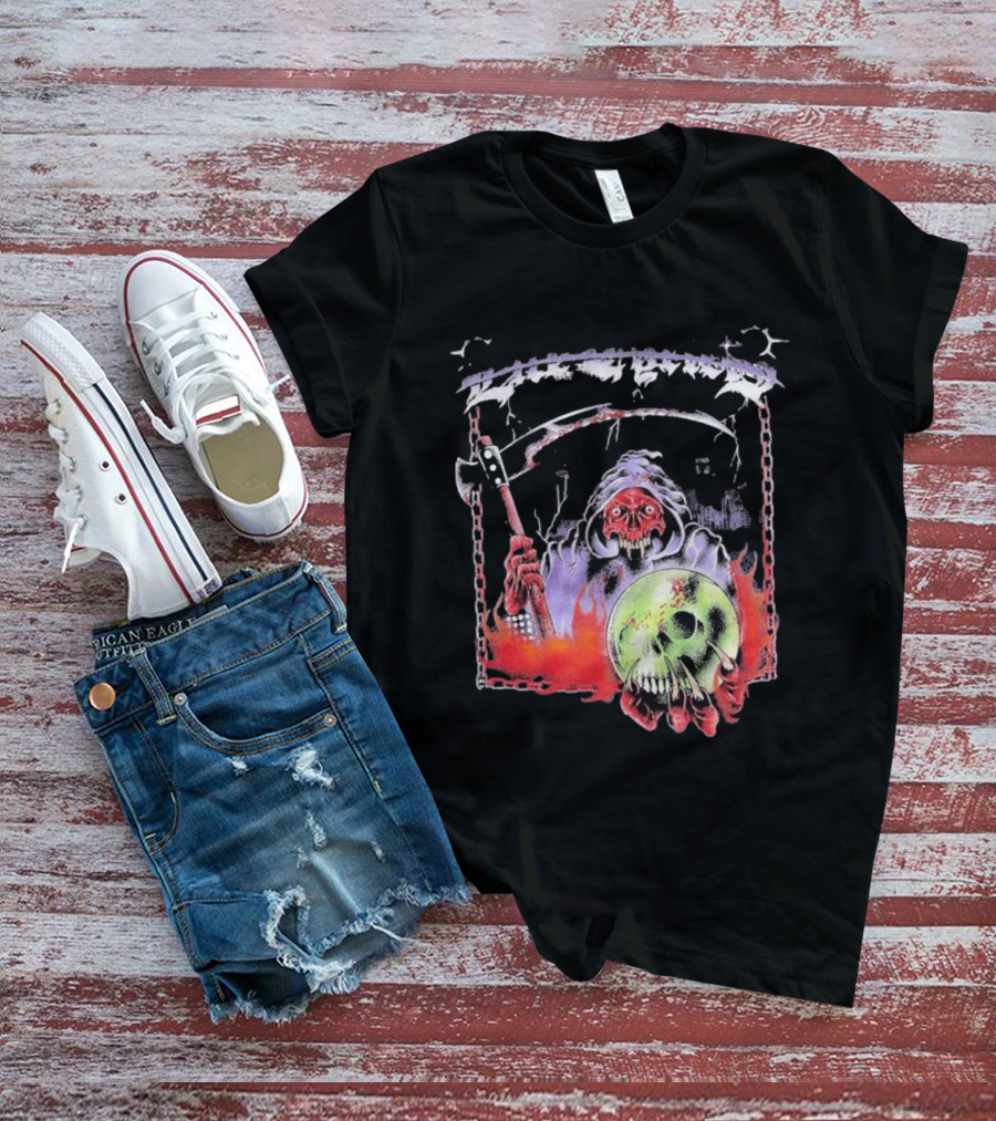 Life Cycles Skeleton Grim Reaper Holding Skull With Scythe Medieval Gothic T-Shirt