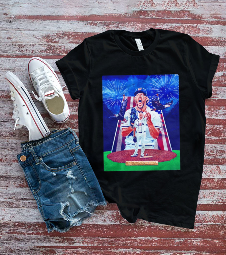 Clayton Kershaw USA Baseball Patriotic Celebration With Eagles And Fireworks T-Shirt