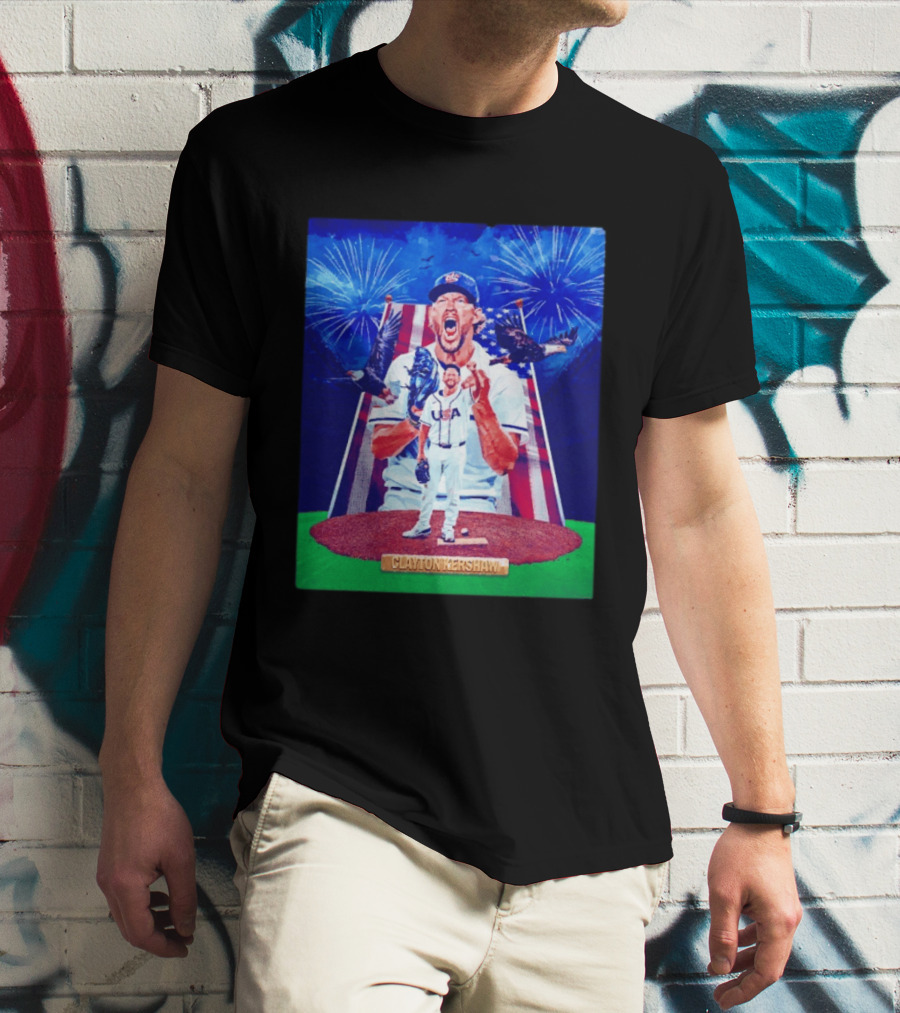 Clayton Kershaw USA Baseball Patriotic Celebration With Eagles And Fireworks T-Shirt