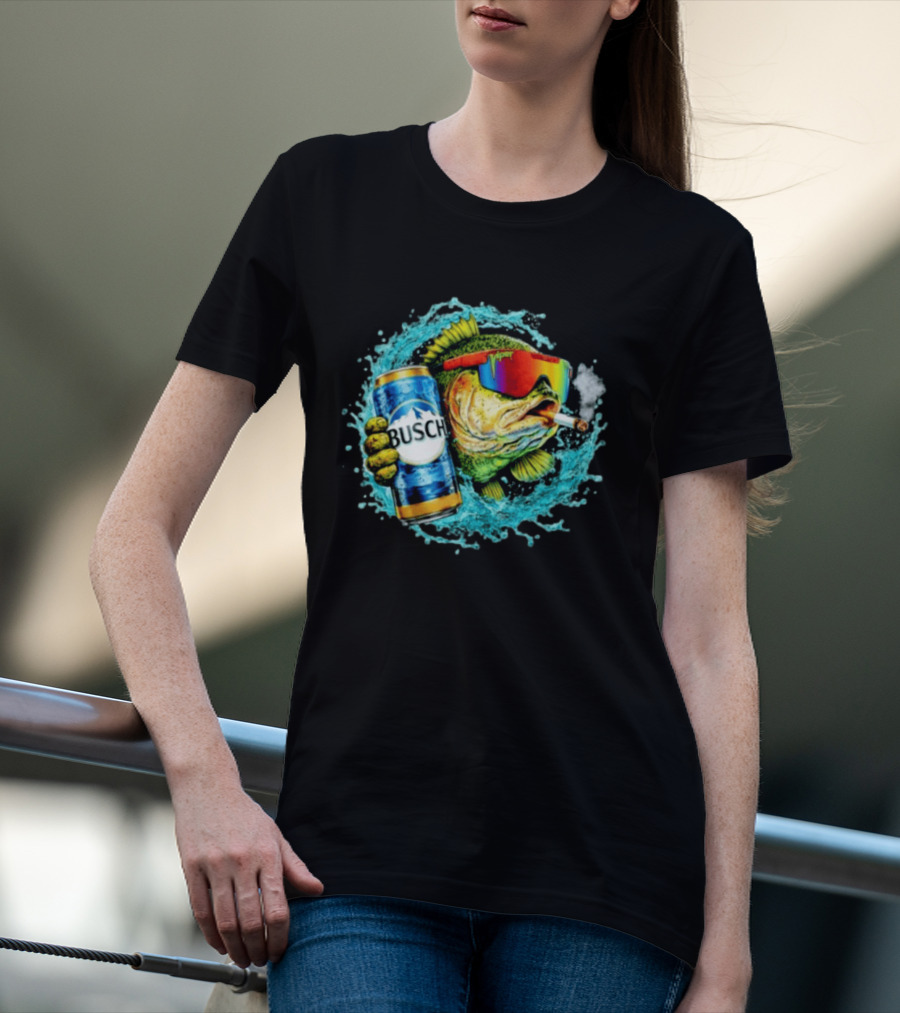 Busch Beer Fish With Sunglasses And Cigarette Splashing Water T-Shirt