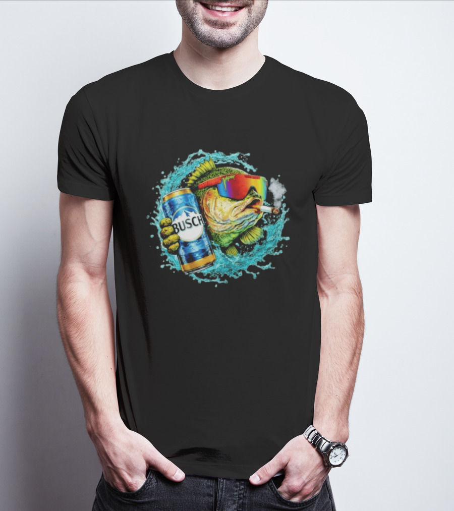 Busch Beer Fish With Sunglasses And Cigarette Splashing Water T-Shirt