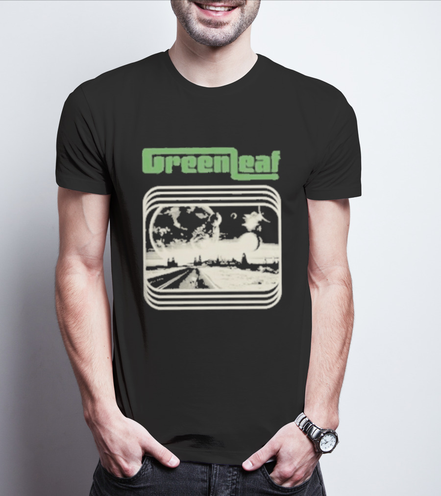 Greenleaf Black Space Scenic Globe With Railway Tracks T-Shirt