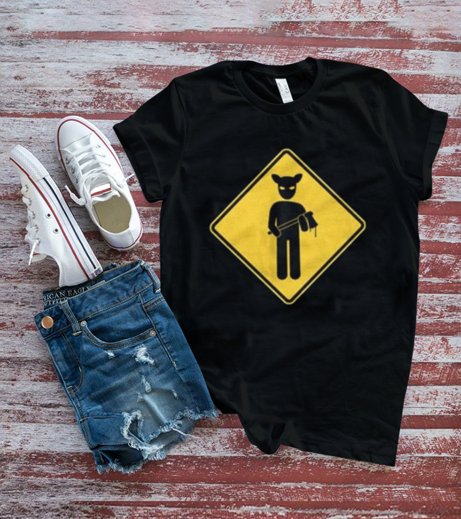 Lamb Mask Caution Sign Horror Icon Warning T-Shirt