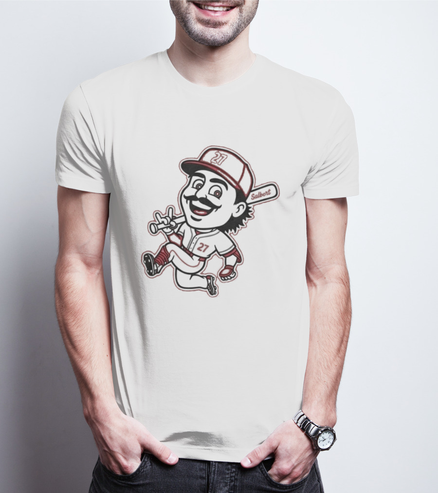 Sal Stewart Baseball Mascot Character With Bat And Mustache T-Shirt