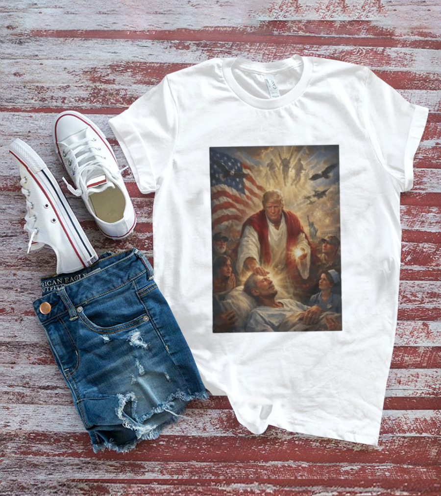 Trump Jesus Epstein Biblical Revelation Imagery With American Flag T-Shirt