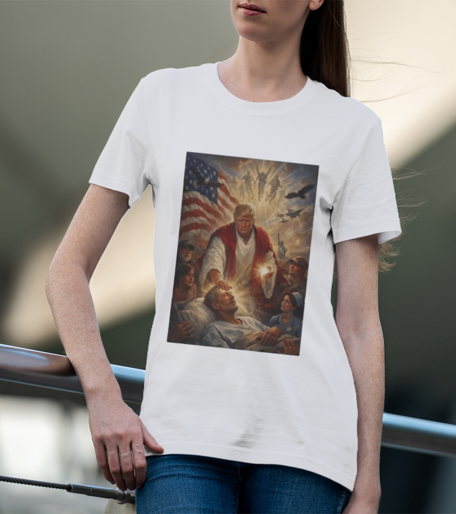 Trump Jesus Epstein Biblical Revelation Imagery With American Flag T-Shirt