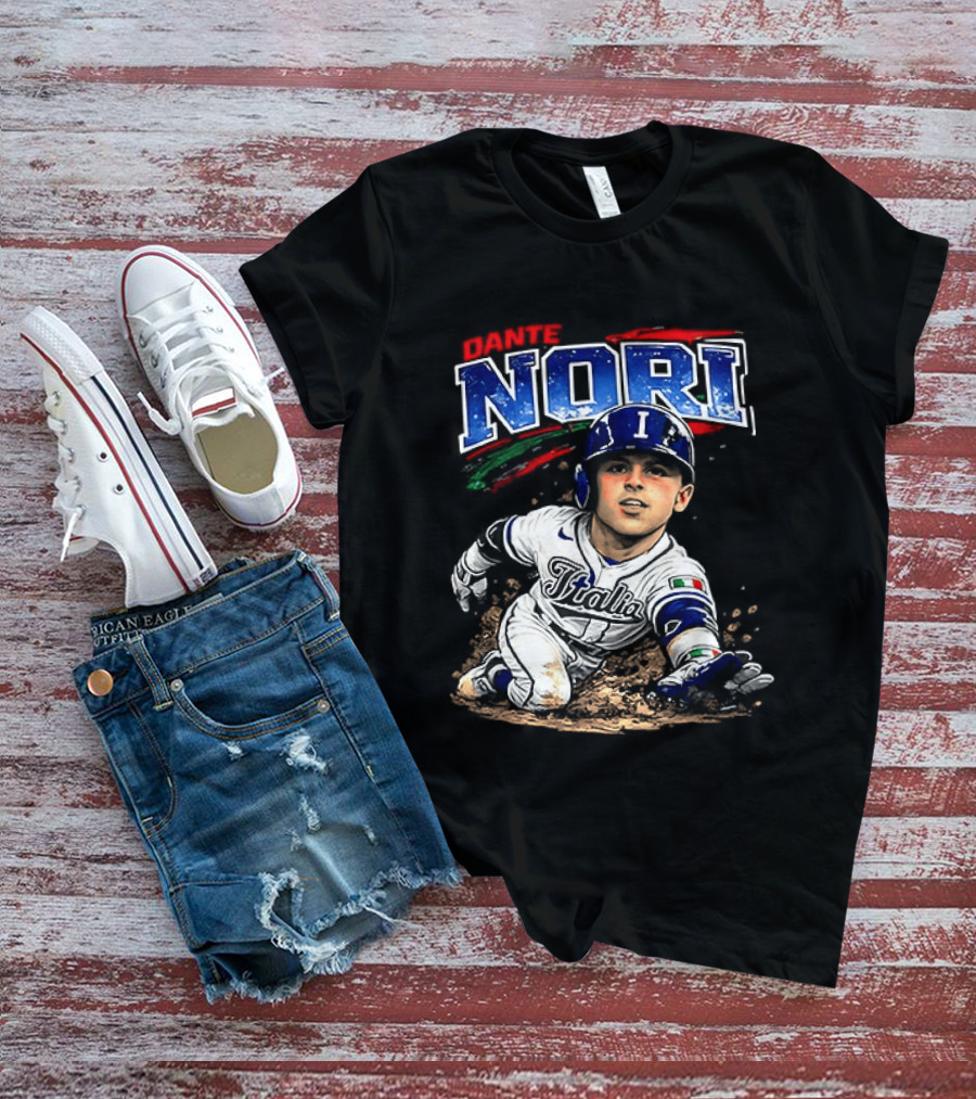 Dante Nori Italy Baseball Classic Caricature Sliding Player T-Shirt