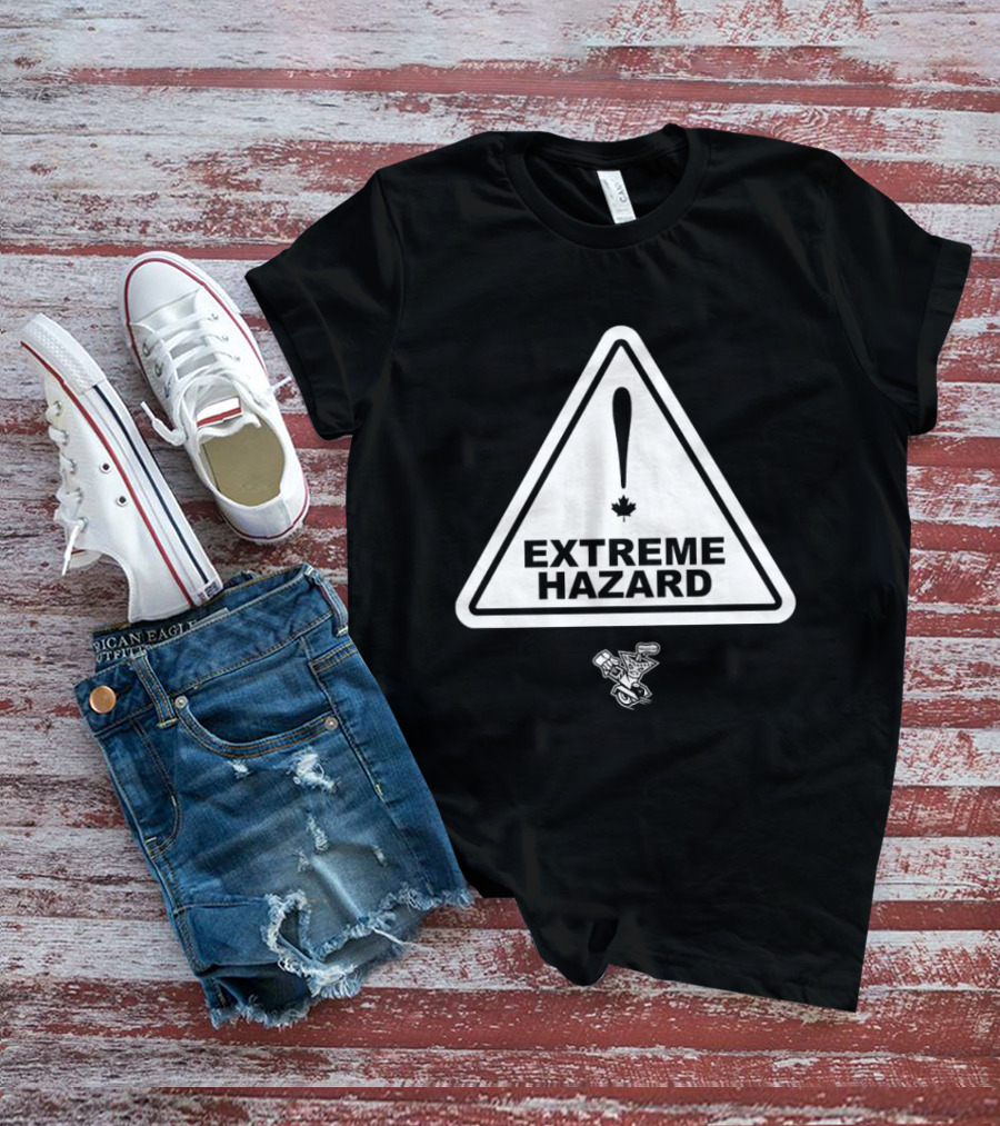 Extreme Hazard Attention Canadians Warning Sign Icon Canada Maple Leaf Moto T-Shirt