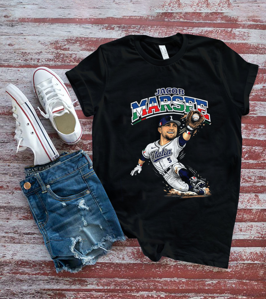 Jacob Marsee Italy Baseball Classic Caricature Jersey Number 5 T-Shirt