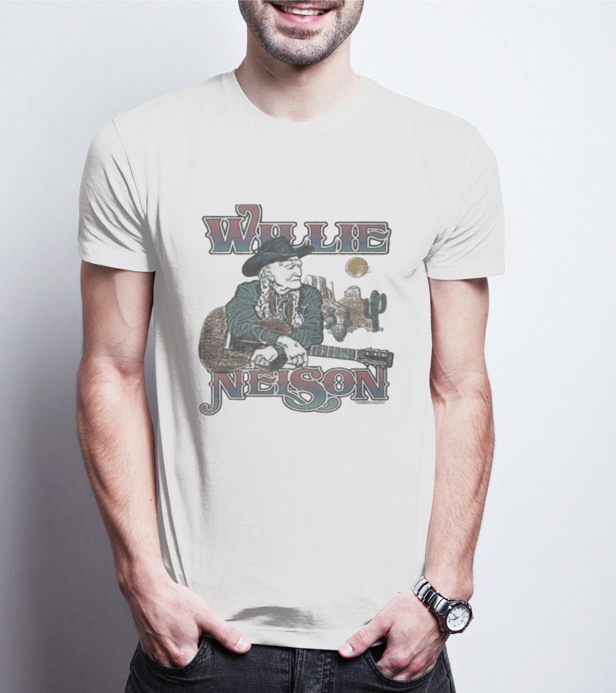 Willie Nelson Desert Cactus Guitar Scene T-Shirt