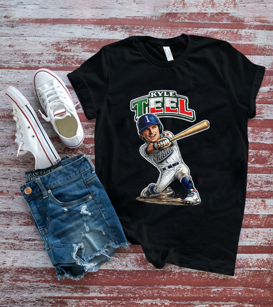 Kyle Teel Italy Baseball Classic Caricature Italy Flag Colors Batting Action T-Shirt