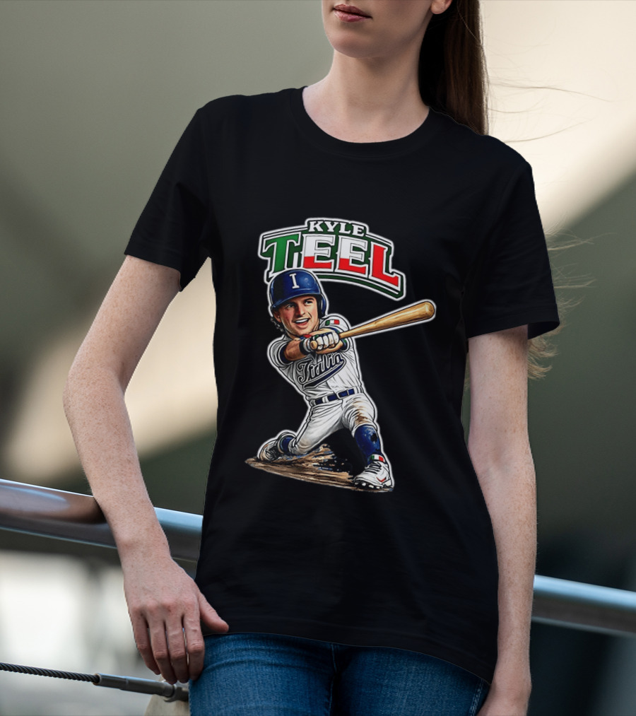 Kyle Teel Italy Baseball Classic Caricature Italy Flag Colors Batting Action T-Shirt