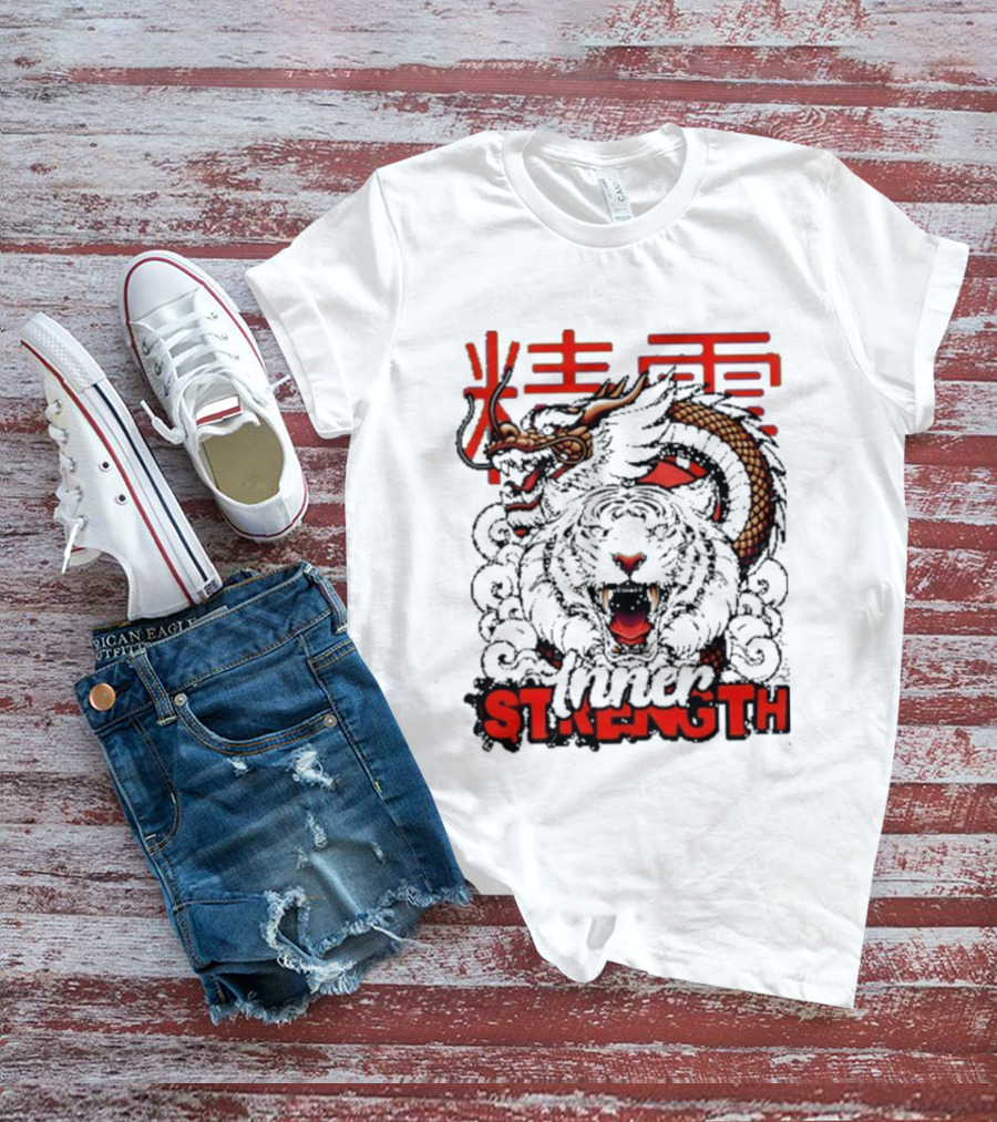 Inner Strength Tiger Dragon Kanji Art Fusion T-Shirt
