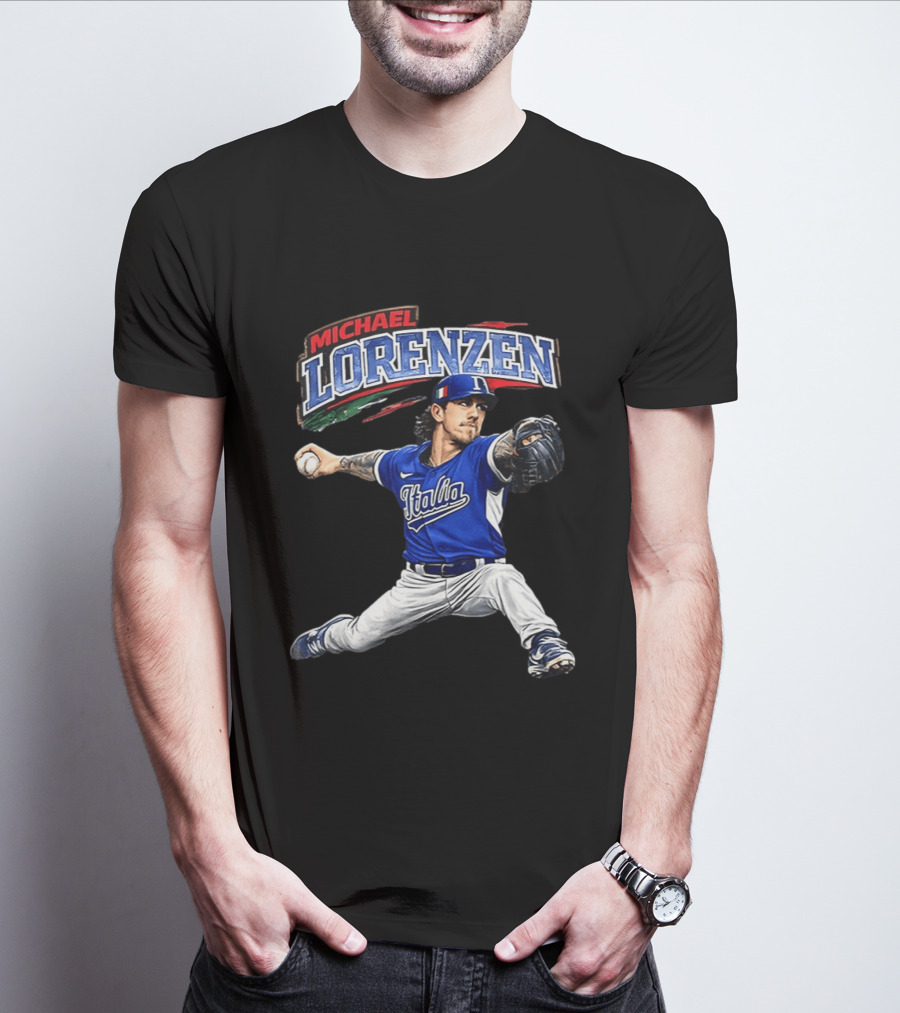 Michael Lorenzen Italy Baseball Classic Pitcher Caricature T-Shirt