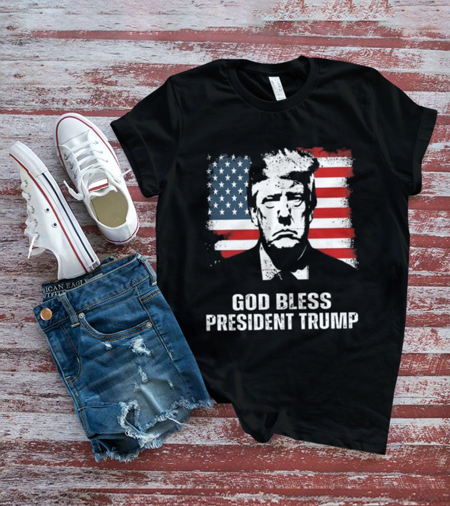 God Bless President Trump American Flag Iconic Style 2024 T-Shirt