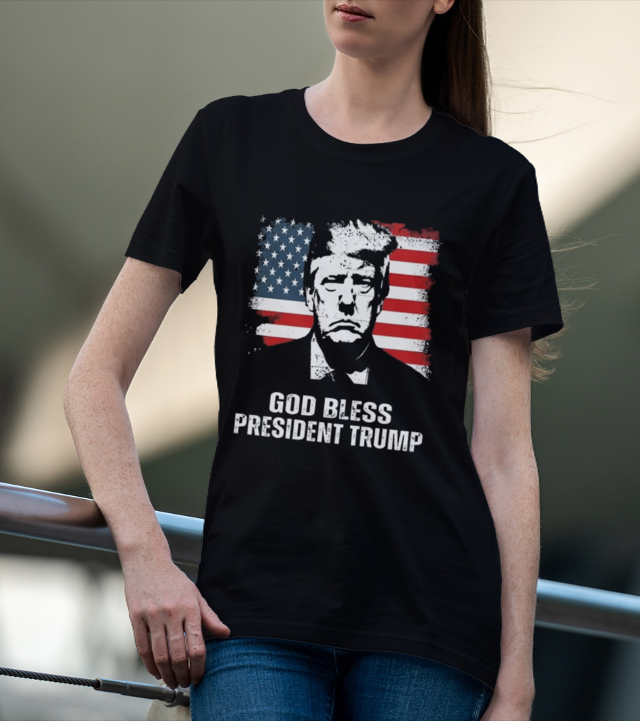 God Bless President Trump American Flag Iconic Style 2024 T-Shirt