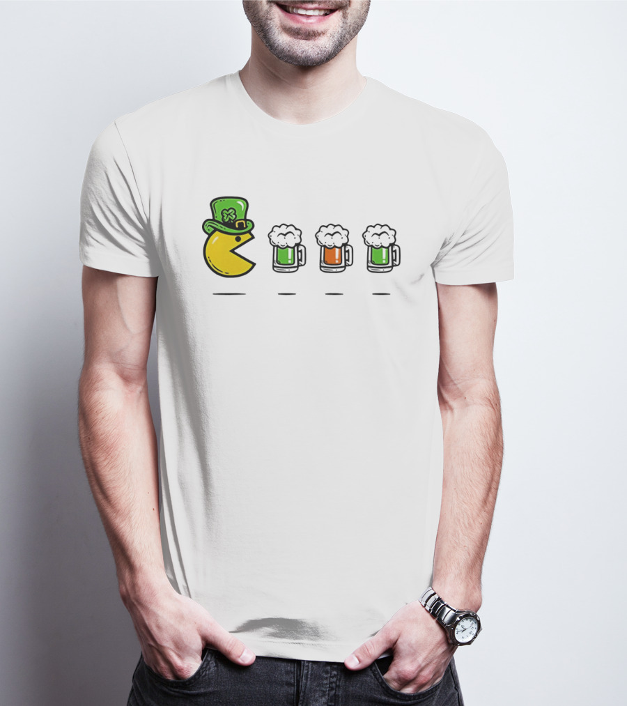 Pac Man St Patrick's Day Leprechaun Hat With Green Beer S T-Shirt