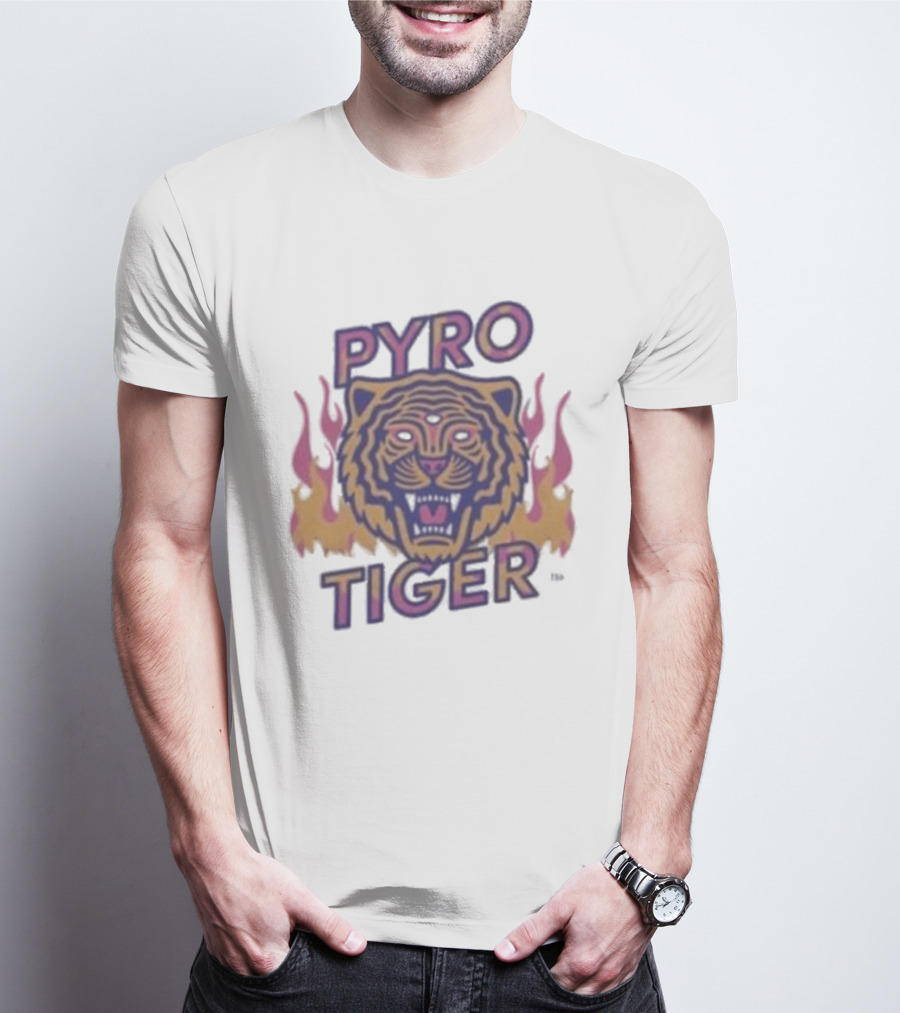 Pyro Tiger Flame Illustration With Fierce Tiger Head And Flaming Accents T-Shirt