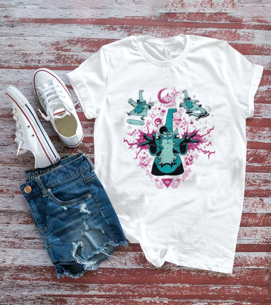 Mall Wizard Kickflip Sorcery By AlistairDraws Magic Fantasy Skateboarding T-Shirt