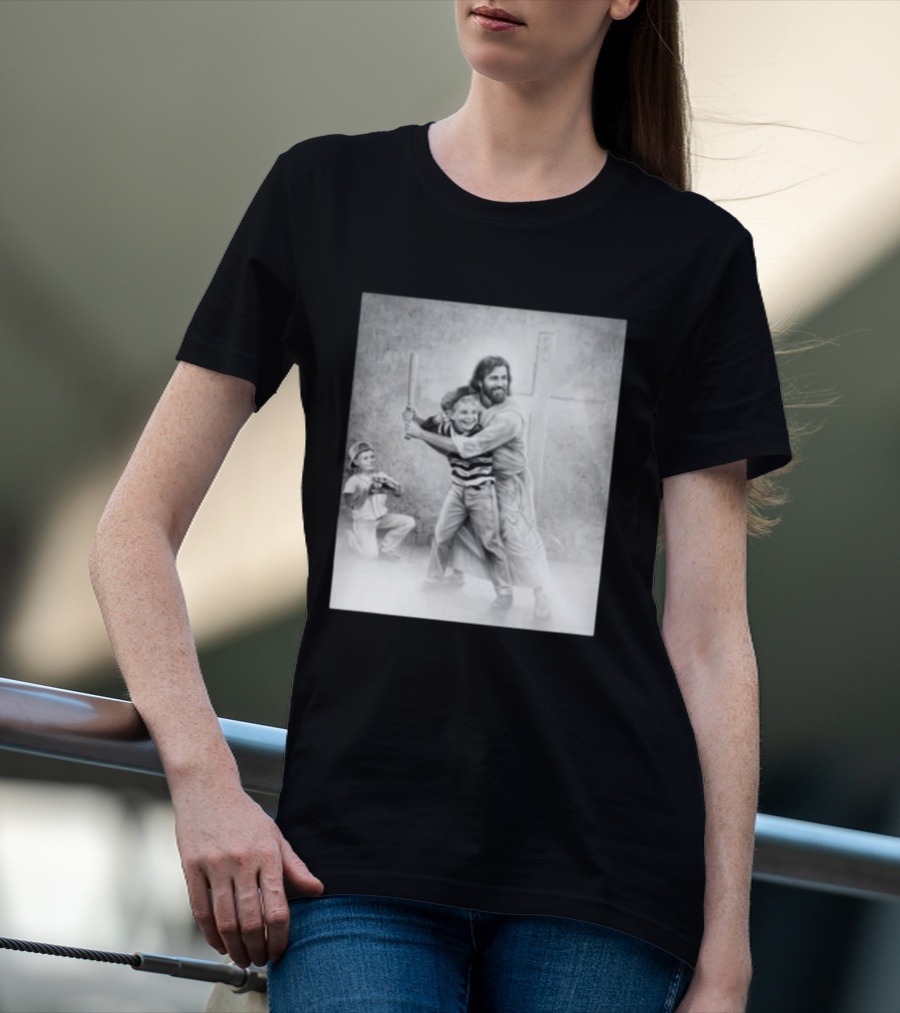 Jesus As A Coach With Children Playing Baseball In Front Of A Cross T-Shirt