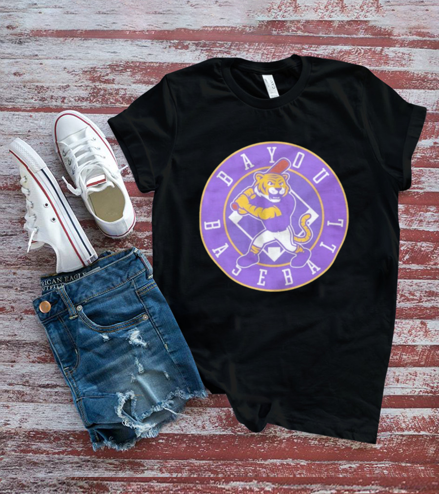 Bayou Baseball Purple Tiger Mascot Batter Circle T-Shirt
